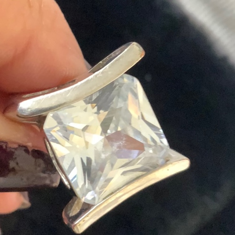 Sterling silver ring with large clear stone